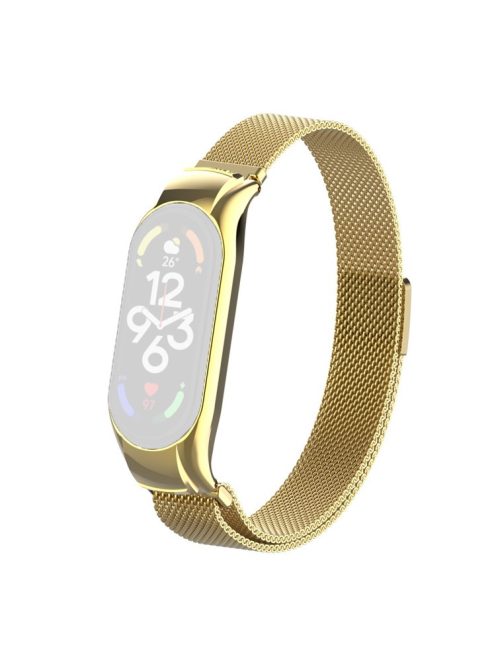 For Xiaomi Mi Band 7 Milanese Mesh Smart Watch Band Replacement Metal Magnetic Wrist Strap - Bright Gold