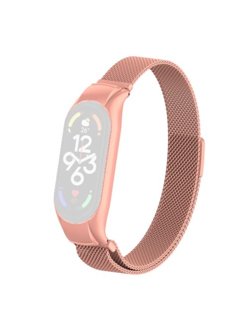 For Xiaomi Mi Band 7 Milanese Mesh Smart Watch Band Replacement Metal Magnetic Wrist Strap - Bright Pink