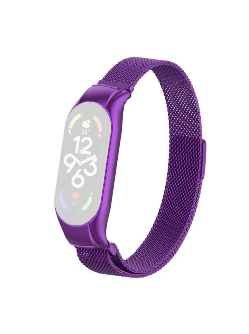 For Xiaomi Mi Band 7 Milanese Mesh Smart Watch Band Replacement Metal Magnetic Wrist Strap - Bright Purple