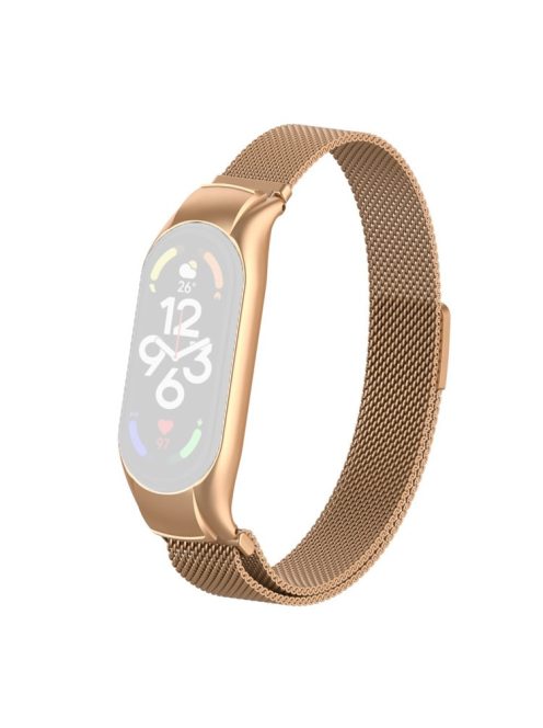 For Xiaomi Mi Band 7 Milanese Mesh Smart Watch Band Replacement Metal Magnetic Wrist Strap - Bronze Gold