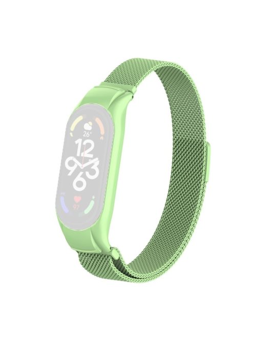 For Xiaomi Mi Band 7 Milanese Mesh Smart Watch Band Replacement Metal Magnetic Wrist Strap - Matcha Green