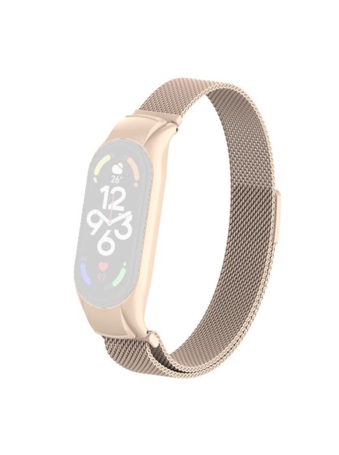 For Xiaomi Mi Band 7 Milanese Mesh Smart Watch Band Replacement Metal Magnetic Wrist Strap - Milky Tea