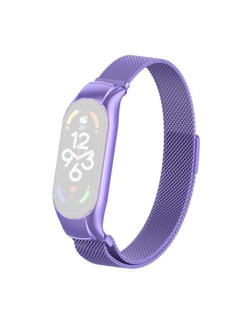 For Xiaomi Mi Band 7 Milanese Mesh Smart Watch Band Replacement Metal Magnetic Wrist Strap - Purple