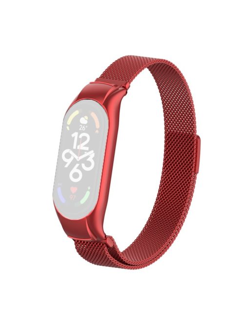 For Xiaomi Mi Band 7 Milanese Mesh Smart Watch Band Replacement Metal Magnetic Wrist Strap - Red