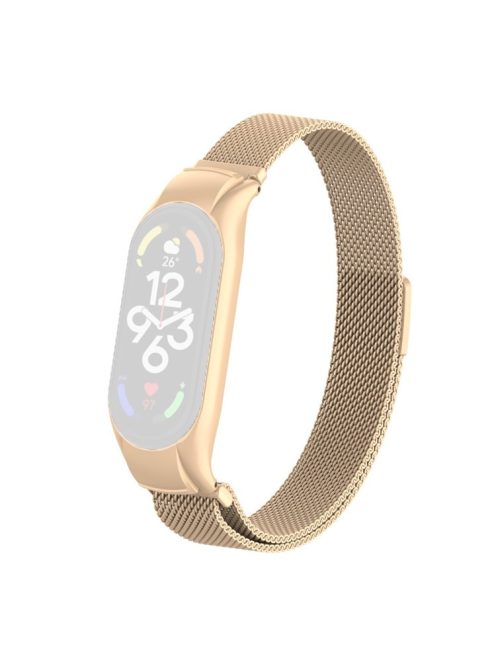 For Xiaomi Mi Band 7 Milanese Mesh Smart Watch Band Replacement Metal Magnetic Wrist Strap - Retro Gold