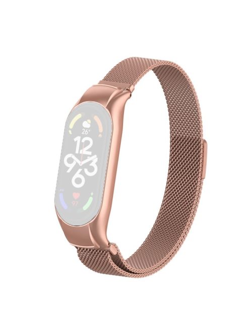 For Xiaomi Mi Band 7 Milanese Mesh Smart Watch Band Replacement Metal Magnetic Wrist Strap - Rose