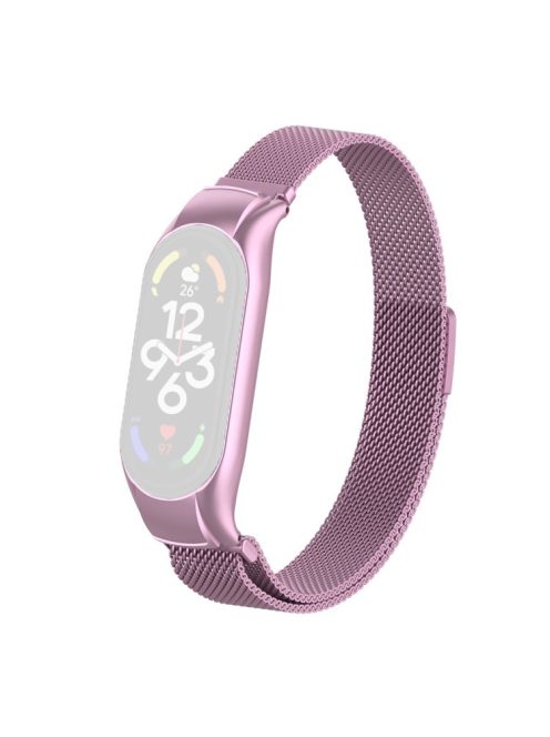 For Xiaomi Mi Band 7 Milanese Mesh Smart Watch Band Replacement Metal Magnetic Wrist Strap - Rose Pink