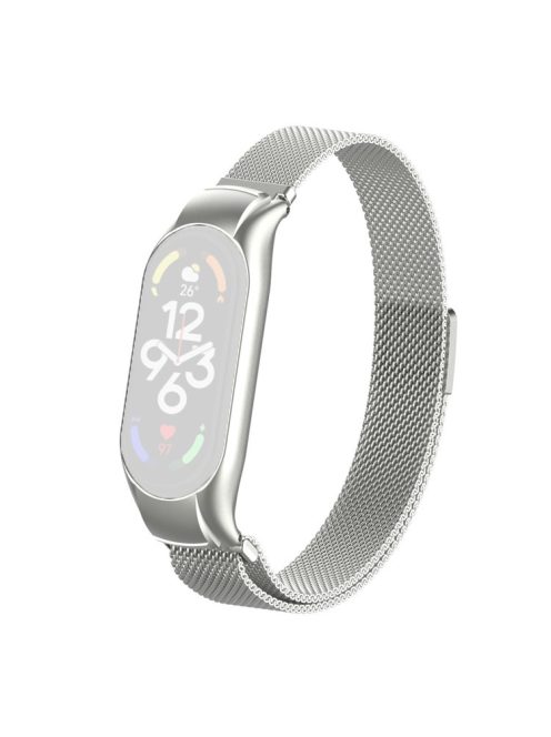 For Xiaomi Mi Band 7 Milanese Mesh Smart Watch Band Replacement Metal Magnetic Wrist Strap - Silver