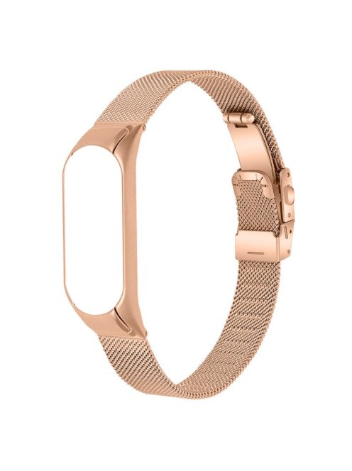 For Xiaomi Mi Band 7 Milanese Stainless Steel Mesh Wrist Strap Replacement Stylish Smartwatch Band with Buckle - Rose Gold