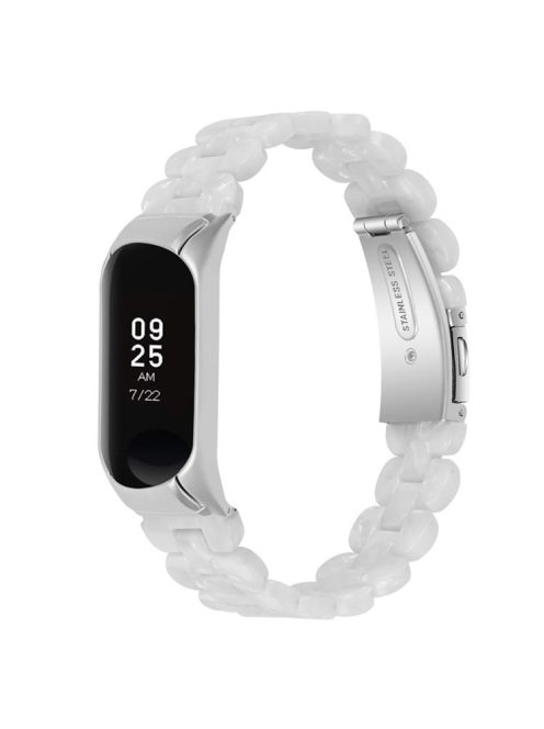 For Xiaomi Mi Band 7 Oval Resin Watchband Stainless Steel Buckle Strap Replacement - Pearl White