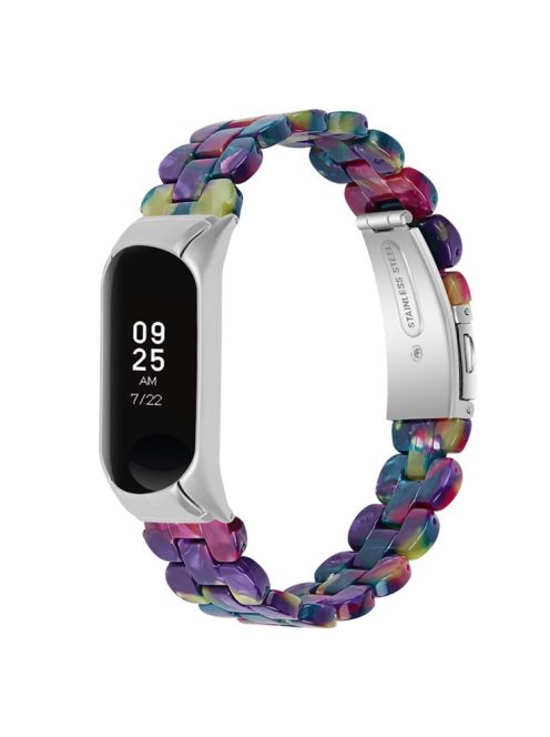 For Xiaomi Mi Band 7 Oval Resin Watchband Stainless Steel Buckle Strap Replacement - Purple/Green Flower