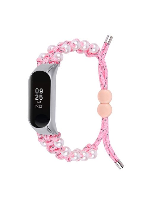 For Xiaomi Mi Band 7 Pearl Woven Watch Band Adjustable Nylon Stylish Wrist Strap Replacement - Pink