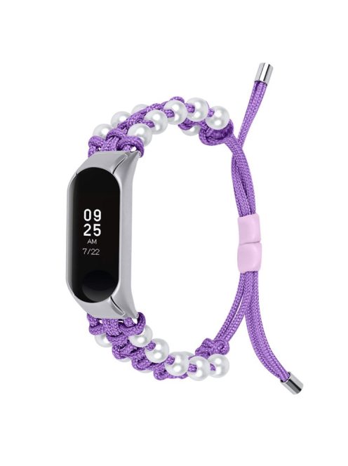 For Xiaomi Mi Band 7 Pearl Woven Watch Band Adjustable Nylon Stylish Wrist Strap Replacement - Purple