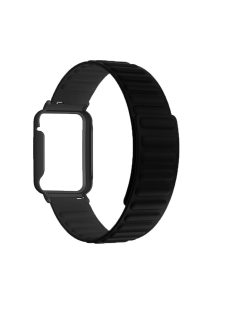   For Xiaomi Mi Band 7 Pro Silicone Magnetic Watch Band Quick Release Wrist Strap with Watch Case Cover - Black