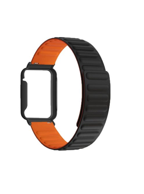 For Xiaomi Mi Band 7 Pro Silicone Magnetic Watch Band Quick Release Wrist Strap with Watch Case Cover - Black / Orange