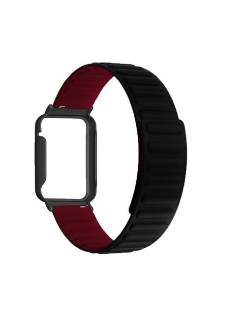 For Xiaomi Mi Band 7 Pro Silicone Magnetic Watch Band Quick Release Wrist Strap with Watch Case Cover - Black / Wine Red