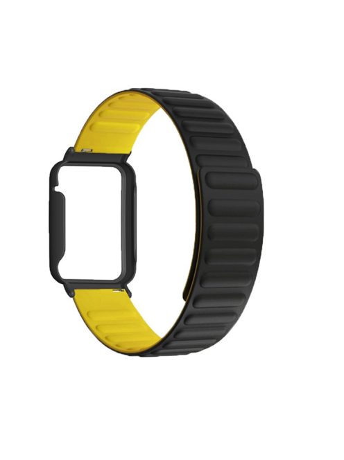 For Xiaomi Mi Band 7 Pro Silicone Magnetic Watch Band Quick Release Wrist Strap with Watch Case Cover - Black / Yellow