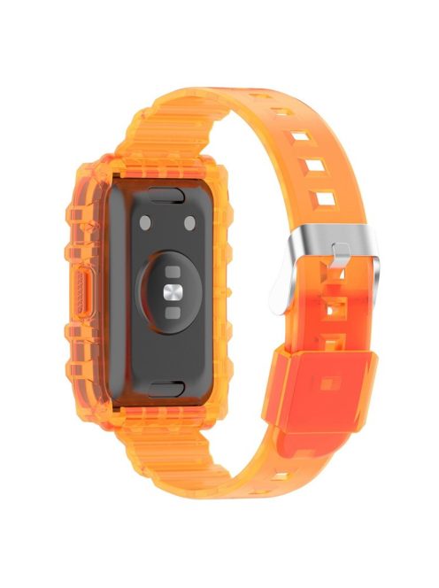 For Xiaomi Mi Band 7 Pro Solid Color Silicone Smart Watch Band with Integrated Watch Case Clear Replacement Wrist Strap - Transparent Orange