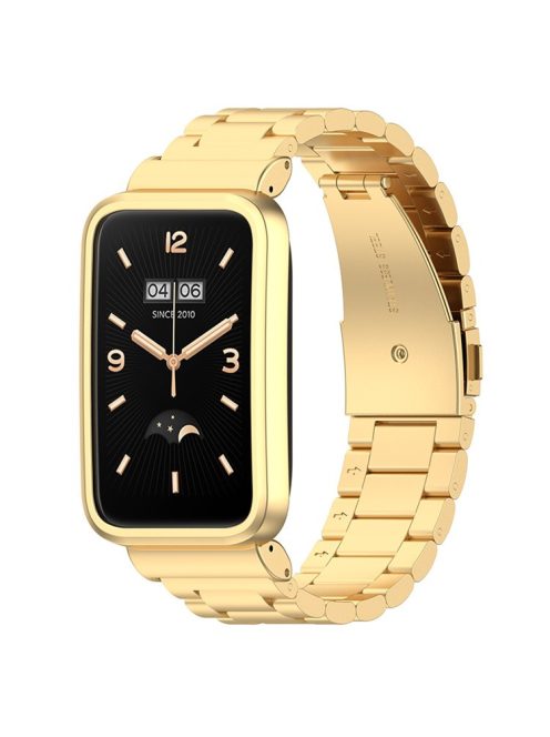 For Xiaomi Mi Band 7 Pro Stainless Steel Three Beads Wrist Strap Replacement Band with Watch Case - Gold