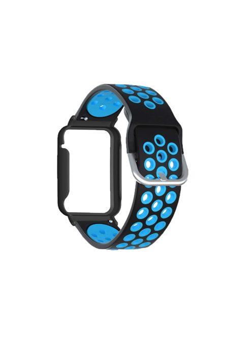 For Xiaomi Mi Band 7 Pro, Dual-Color Watch Band Silicone Watch Strap with Case Cover - Black Blue / Black