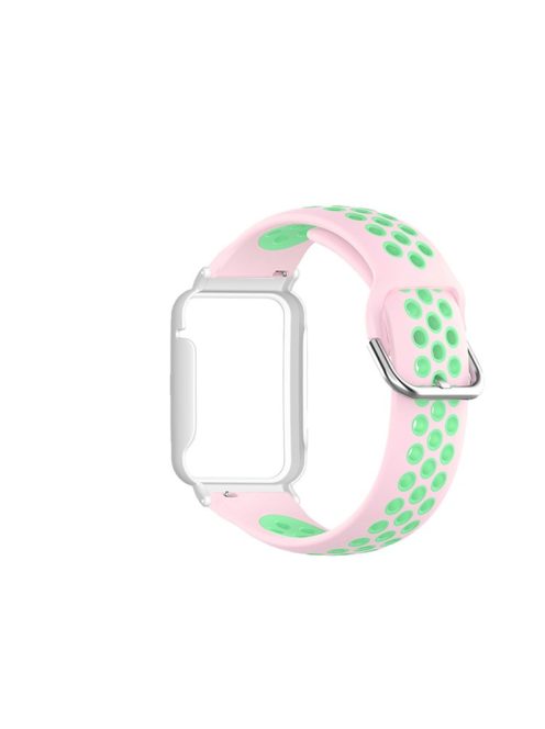 For Xiaomi Mi Band 7 Pro, Dual-Color Watch Band Silicone Watch Strap with Case Cover - Pink Green / White