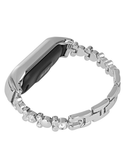 For Xiaomi Mi Band 7 Rhinestone Decor Watch Band Metal Strap Replacement - Silver