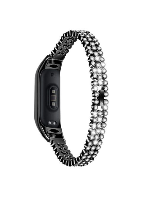 For Xiaomi Mi Band 7 Rhinestones Decor Replacement Strap Stainless Steel Round Beads Smart Watch Wristband - Black