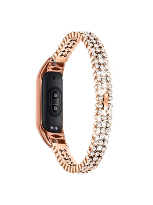 For Xiaomi Mi Band 7 Rhinestones Decor Replacement Strap Stainless Steel Round Beads Smart Watch Wristband - Rose Gold