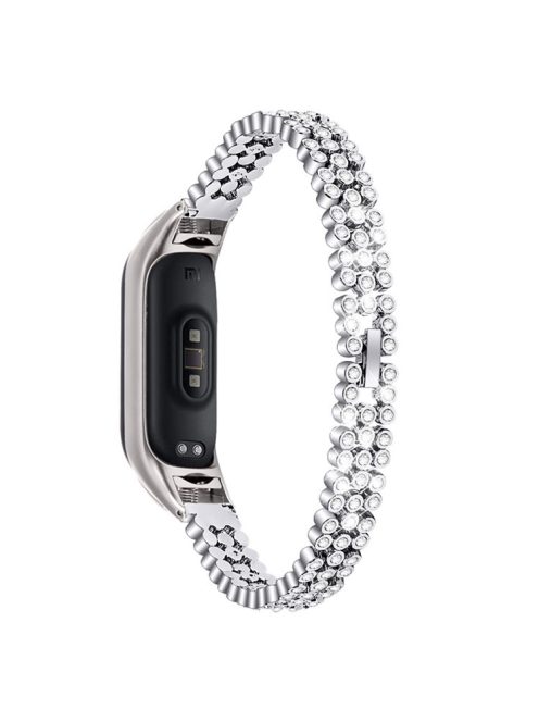 For Xiaomi Mi Band 7 Rhinestones Decor Replacement Strap Stainless Steel Round Beads Smart Watch Wristband - Silver