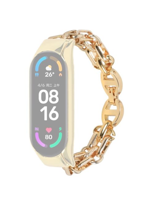 For Xiaomi Mi Band 7 Stainless Steel Hollow-out Bracelet Smart Watch Band Replacement Wrist Strap - Gold