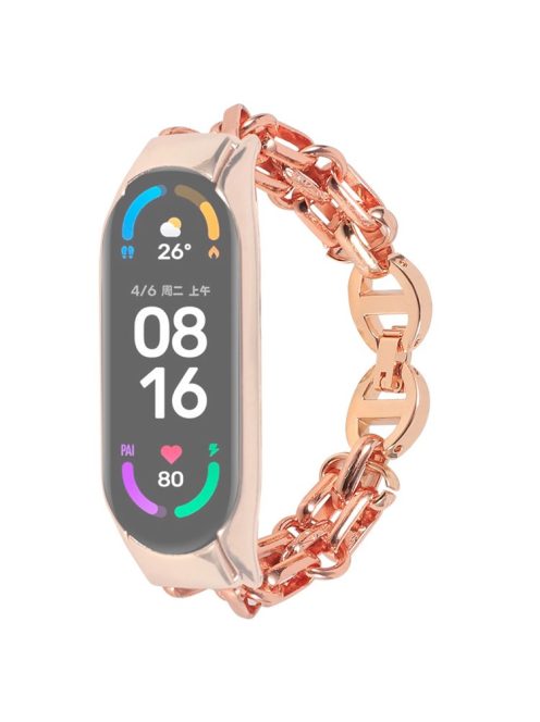 For Xiaomi Mi Band 7 Stainless Steel Hollow-out Bracelet Smart Watch Band Replacement Wrist Strap - Rose Gold