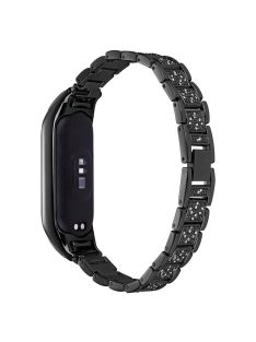   For Xiaomi Mi Band 7 Three Bead Rhinestone Decor Watch Band Metal Wrist Strap Replacement - Black