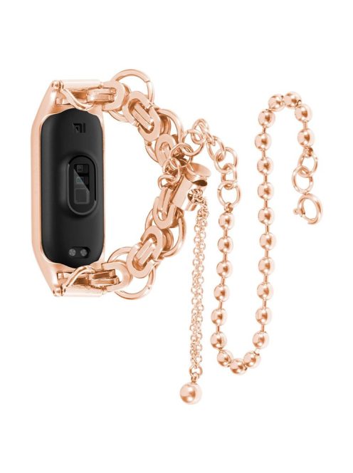 For Xiaomi Mi Band 7 Two Rows Stylish Bracelet Stainless Steel Smart Watch Band Replacement Wrist Strap - Rose Gold