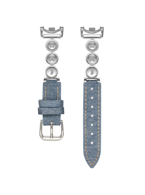 For Xiaomi Mi Band 9  /  9 NFC  /  Smart Band 8  /  8 NFC Denim Watch Band Metal Button Replacement Strap - Silver  /  Denim Blue