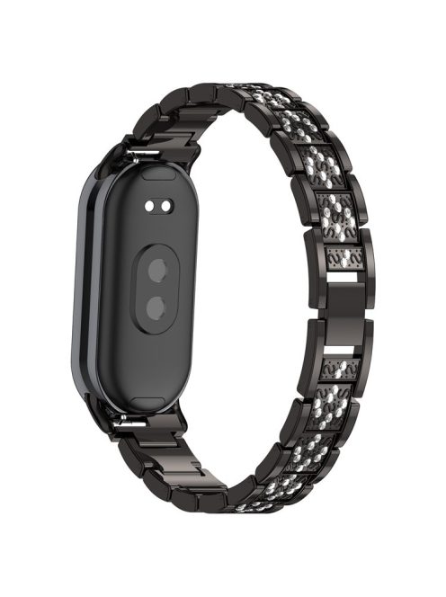 For Xiaomi Mi Band 9 / 9 NFC / Smart Band 8 / 8 NFC Watch Strap Rhinestone Decor 3-Bead Stainless Steel Band - Black