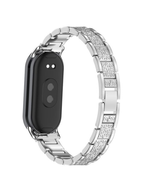 For Xiaomi Mi Band 9 / 9 NFC / Smart Band 8 / 8 NFC Watch Strap Rhinestone Decor 3-Bead Stainless Steel Band - Silver