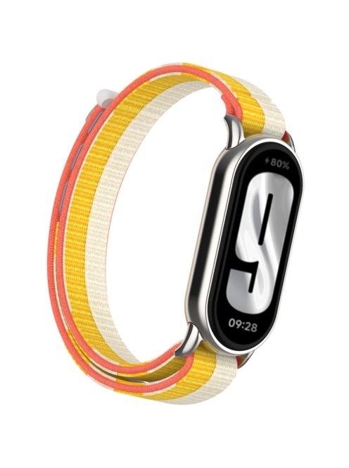 For Xiaomi Mi Band 9 / Smart Band 8 Watch Strap Nylon Loop Adjustable Wrist Band - White+Yellow