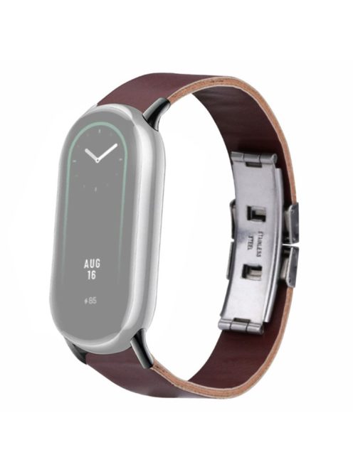 For Xiaomi Mi Band 9 NFC / Mi Band 9 / Smart Band 8 NFC / Smart Band 8 / 8 NFC Leather Watch Strap Butterfly Buckle Replacement Band - Brown