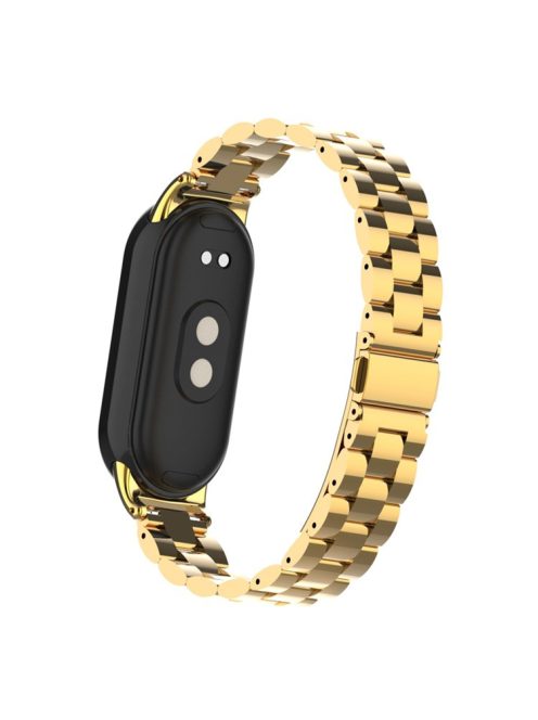 For Xiaomi Mi Band 9 NFC / Mi Band 9 / Smart Band 8 NFC / Smart Band 8 3 Beads Smart Watch Metal Band Replacement Wrist Strap - Imitation Gold