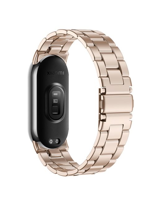 For Xiaomi Mi Band 9 NFC / Mi Band 9 / Smart Band 8 NFC / Smart Band 8 3 Beads Smart Watch Metal Band Replacement Wrist Strap - Rose Gold