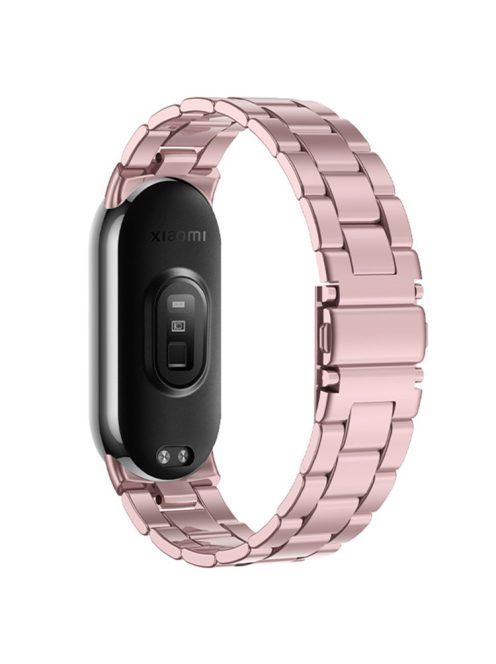 For Xiaomi Mi Band 9 NFC / Mi Band 9 / Smart Band 8 NFC / Smart Band 8 3 Beads Smart Watch Metal Band Replacement Wrist Strap - Rose Pink