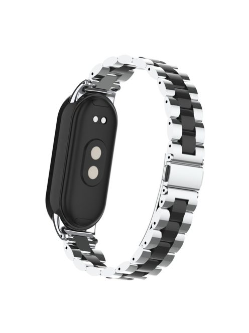 For Xiaomi Mi Band 9 NFC / Mi Band 9 / Smart Band 8 NFC / Smart Band 8 3 Beads Smart Watch Metal Band Replacement Wrist Strap - Silver+Black