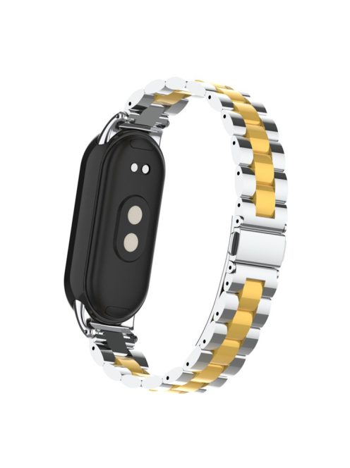 For Xiaomi Mi Band 9 NFC / Mi Band 9 / Smart Band 8 NFC / Smart Band 8 3 Beads Smart Watch Metal Band Replacement Wrist Strap - Silver+Gold