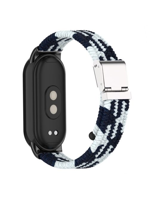 For Xiaomi Mi Band 9 NFC / Mi Band 9 / Smart Band 8 NFC / Smart Band 8 Braided Nylon Watch Band Adjustable Buckle Elastic Strap - Black / White