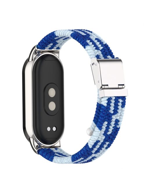 For Xiaomi Mi Band 9 NFC / Mi Band 9 / Smart Band 8 NFC / Smart Band 8 Braided Nylon Watch Band Adjustable Buckle Elastic Strap - Blue / White