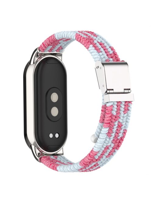 For Xiaomi Mi Band 9 NFC / Mi Band 9 / Smart Band 8 NFC / Smart Band 8 Braided Nylon Watch Band Adjustable Buckle Elastic Strap - Pink / White