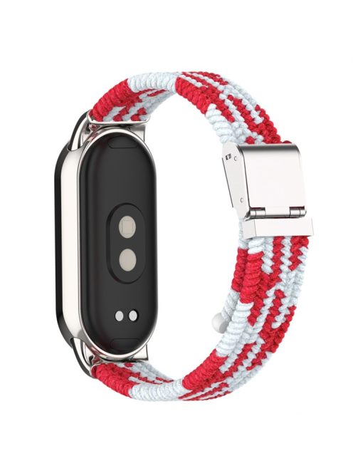 For Xiaomi Mi Band 9 NFC / Mi Band 9 / Smart Band 8 NFC / Smart Band 8 Braided Nylon Watch Band Adjustable Buckle Elastic Strap - Red / White