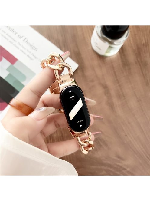 For Xiaomi Mi Band 9 NFC / Mi Band 9 / Smart Band 8 NFC / Smart Band 8 Chain Strap Zinc Alloy Metal Smartwatch Bands with Connector - Rose Gold