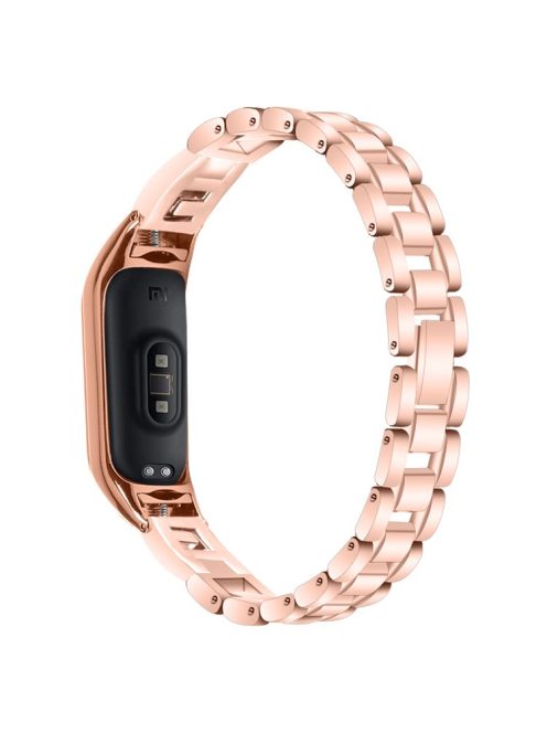 For Xiaomi Mi Band 9 NFC / Mi Band 9 / Smart Band 8 NFC / Smart Band 8 G Letter Rhinestones Decor Watch Strap Stainless Steel Wrist Band - Rose Gold