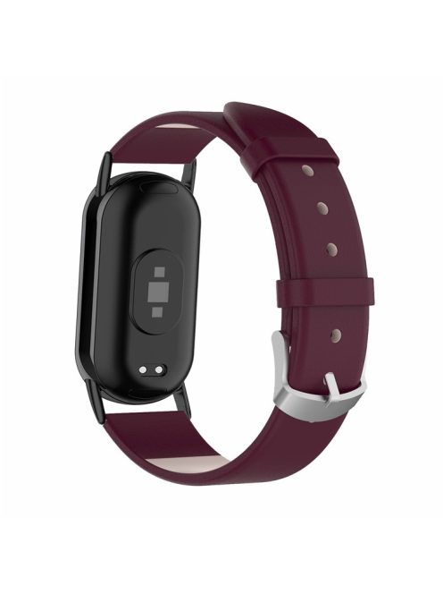 For Xiaomi Mi Band 9 NFC / Mi Band 9 / Smart Band 8 NFC / Smart Band 8 Genuine Cow Leather Watch Band Replacement Bracelet with Connector - Wine Red